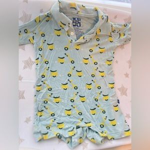 KicKee Pants Short Sleeve Romper in Spring Sky Scooter